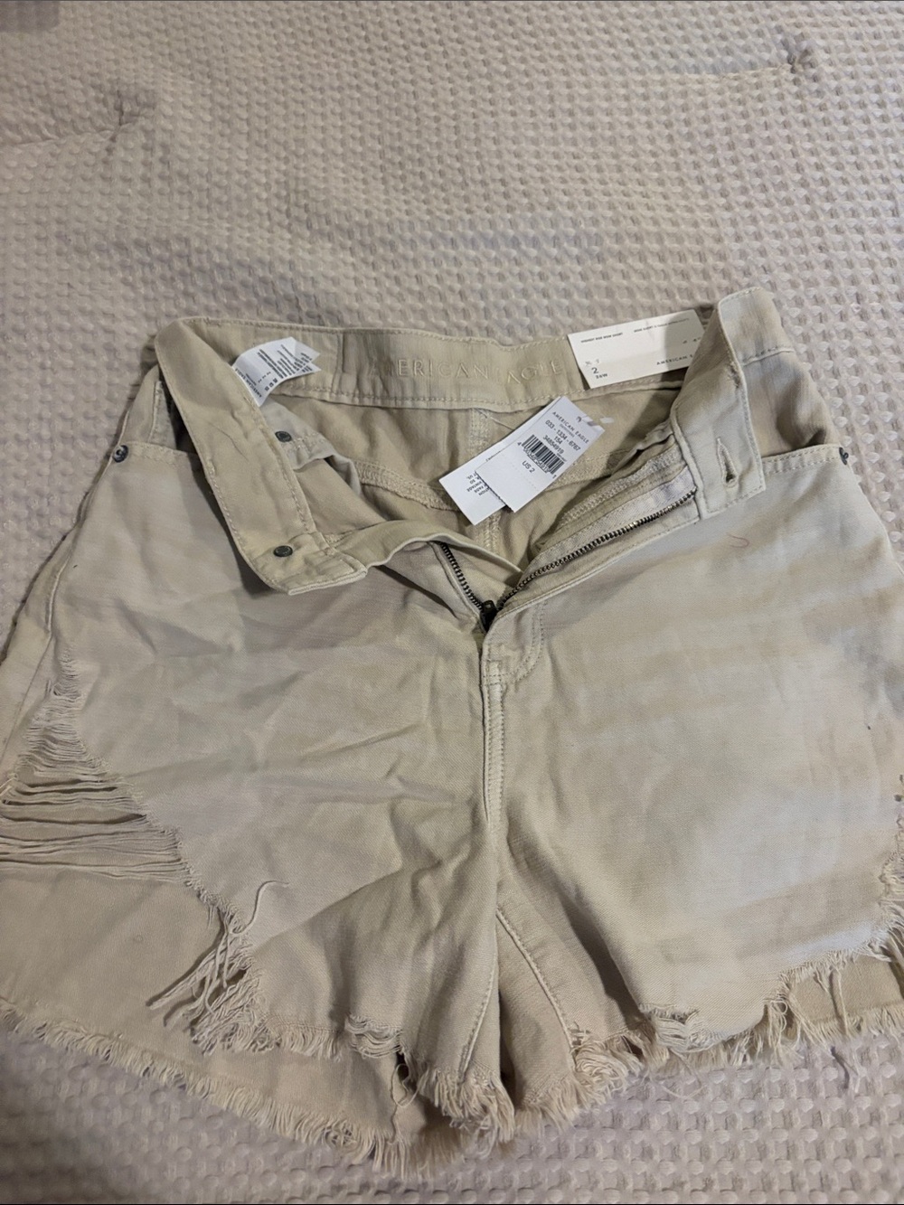 American Eagle Outfitters Beige Frayed-Hem Denim Shorts